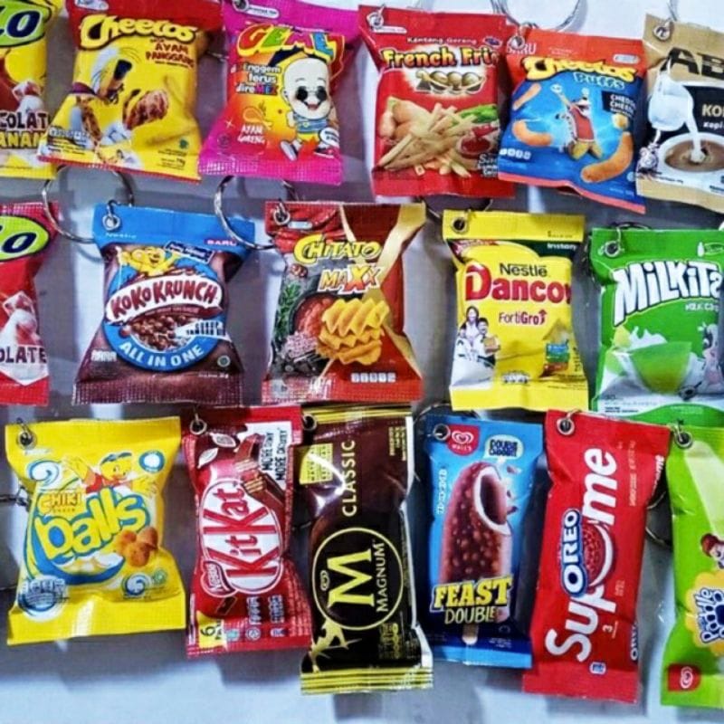 GANTUNGAN KUNCI SNACK SNEK CEMILAN BISKUIT KOPI SUSU TEH MINIATUR / GANCI KOLEKSI SOVENIR KADO HADIAH ULANG TAHUN