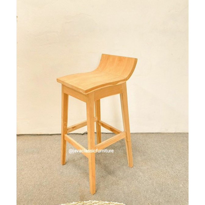 KURSI BAR STOOL CAFE RESTO KAYU JATI SOLID GRADE A DINNING KITCHEN SET FINISHING NATURAL PRODUKSI DA