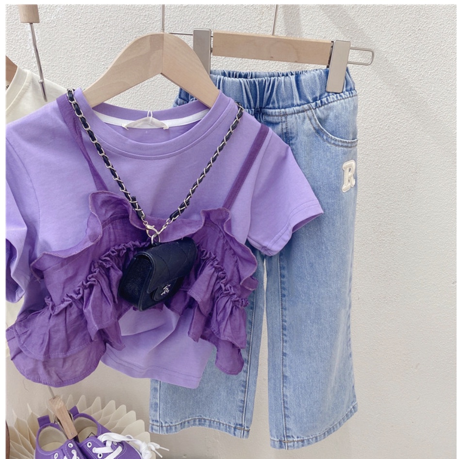 babyfit 3-8thn PURPLE SAGA baju setelan blus oblong dengan celana jeans panjang anak perempuan al-0527r