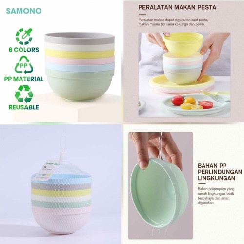 Samono Mangkok Set ( Isi 6 Pcs ) Plastik Microwaveable Alat Makan Set Soup Plate Wheatstraw Bowl Tahan Panas