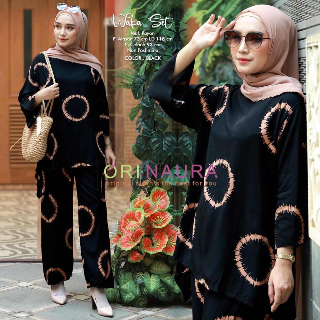 One Set Jumbo Waka Setelan Wanita Rayon Premium  Set Celana Panjang Tie Dye Kekinian