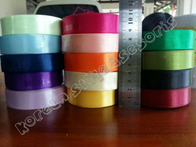 PAKET HEMAT pita satin 2,5 cm DAPAT 14 METER 14 WARNA  masing masing warna 1 meter