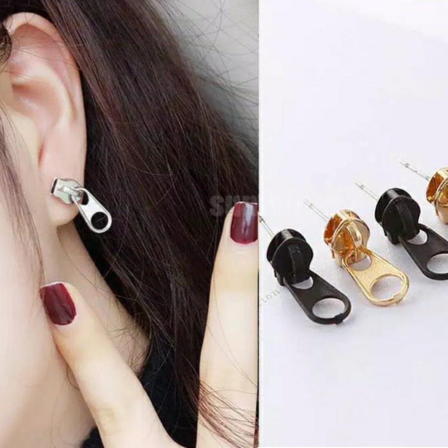 Anting Tusuk Resleting Model Punk untuk Pria dan Wanita