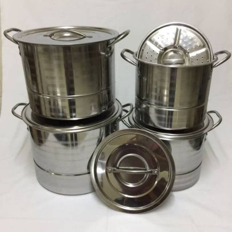 Panci set + steamer / panci steamer tutup stainless / 4 set stockpot steamer + teko