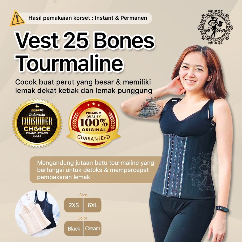Vest Tourmaline Korset 25 Bones B'Slim | Korset tulang | Korset Terapi, Korset Pembakar lemak pengec