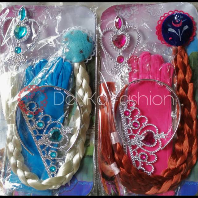 TERLARIS LENGKAP Aksesoris Frozen Elsa Anna Sarung Tangan Rambut Mahkota Tongkat