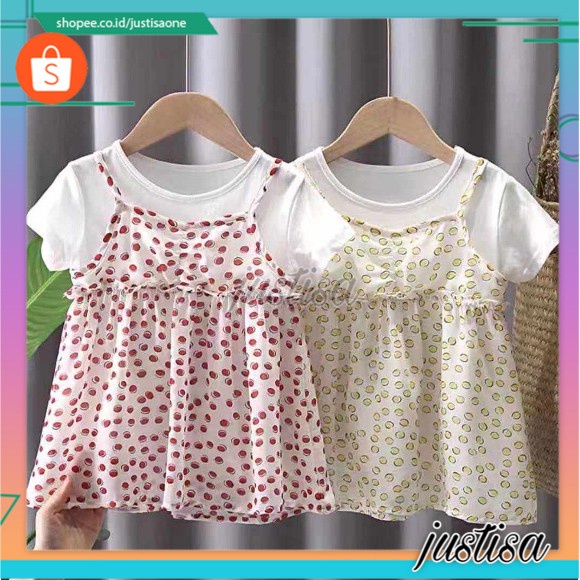 Promo !! Dress katun untuk baby Dress polka seed pomegranate ukuran 6bulan - 1tahun