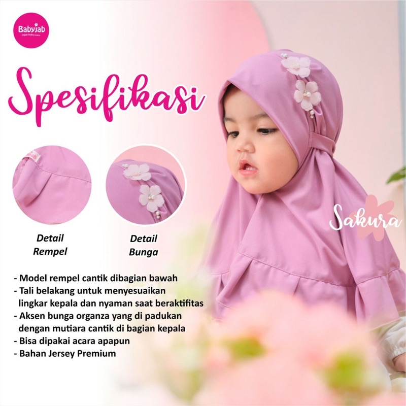 Babyjab Sakura Jilbab Anak Lucu - Baby Jab Hijab Bergo Bayi Perempuan 0 1 2 3 4 5 6 7 Tahun