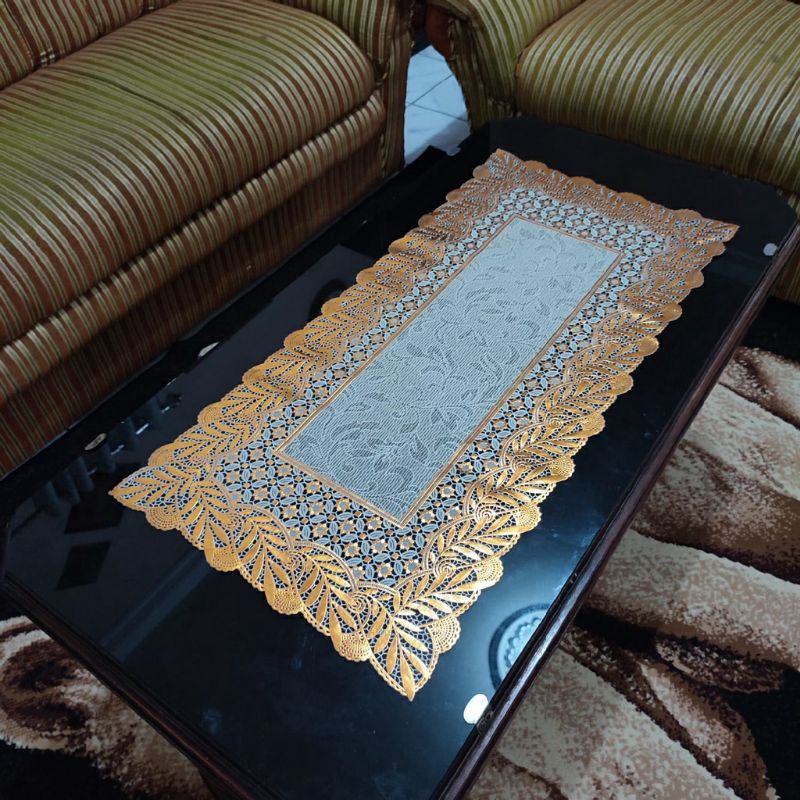 Taplak Meja Tamu Mewah Persegi PVC 40x85 cm Gold