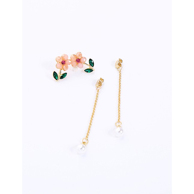 LRC Anting Tusuk Fashion Gold S925 Sterling Silver Pearl Drop Oil Flower Earrings D03297