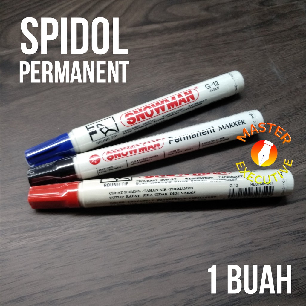 [Buah] Snowman Spidol Permanent Marker G-12 Hitam Merah Biru