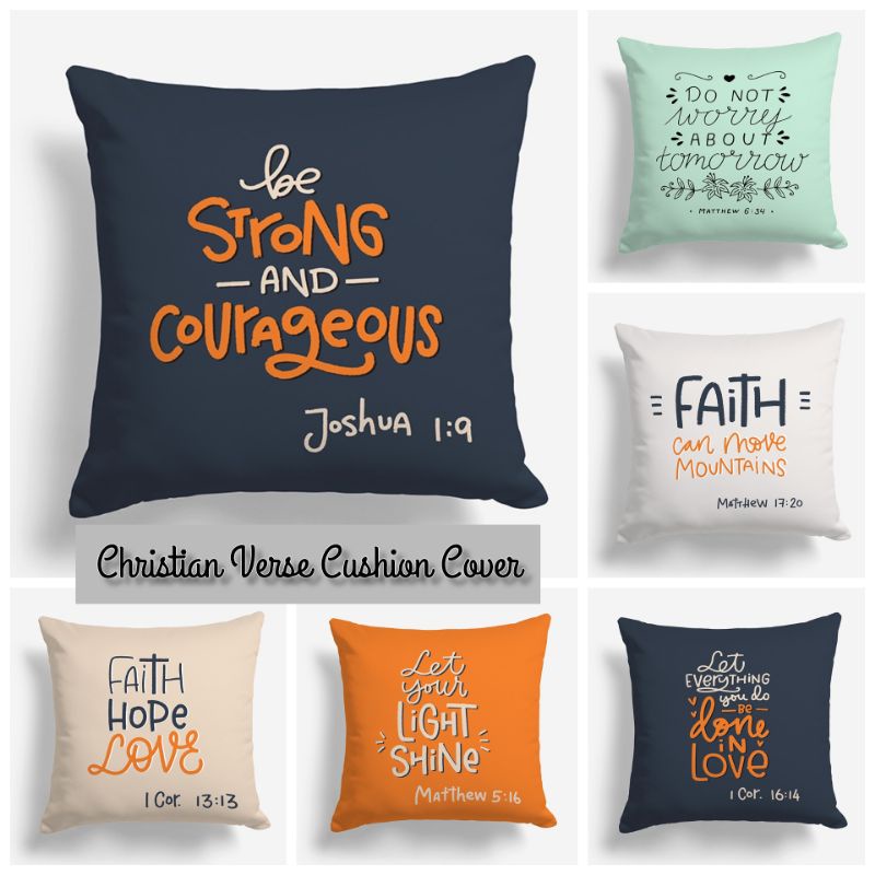 SARUNG Bantal Sofa Print Motif Ayat Alkitab Kristen / Bible Words 40x40 cm