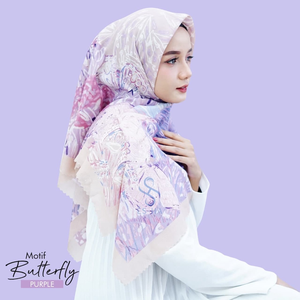 (PART 1) Series Hijab Motif Voal / Segiempat Motif Voal Premium Exclusive-BUTTERFLY PURPLE