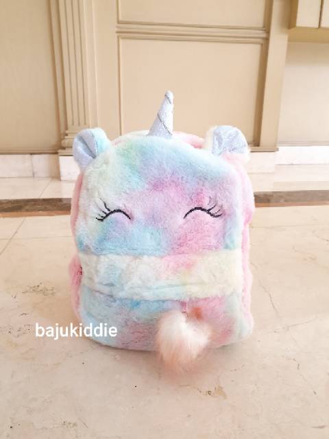 TAS BULU ANAK MOTIF SMILE UNICORN PINK IMPORT