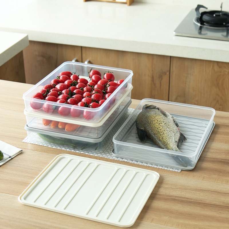 Kitchen Transparent Plastic Square Single-layer Dumplings Vegetable Egg Stackable Storage Box With Lid