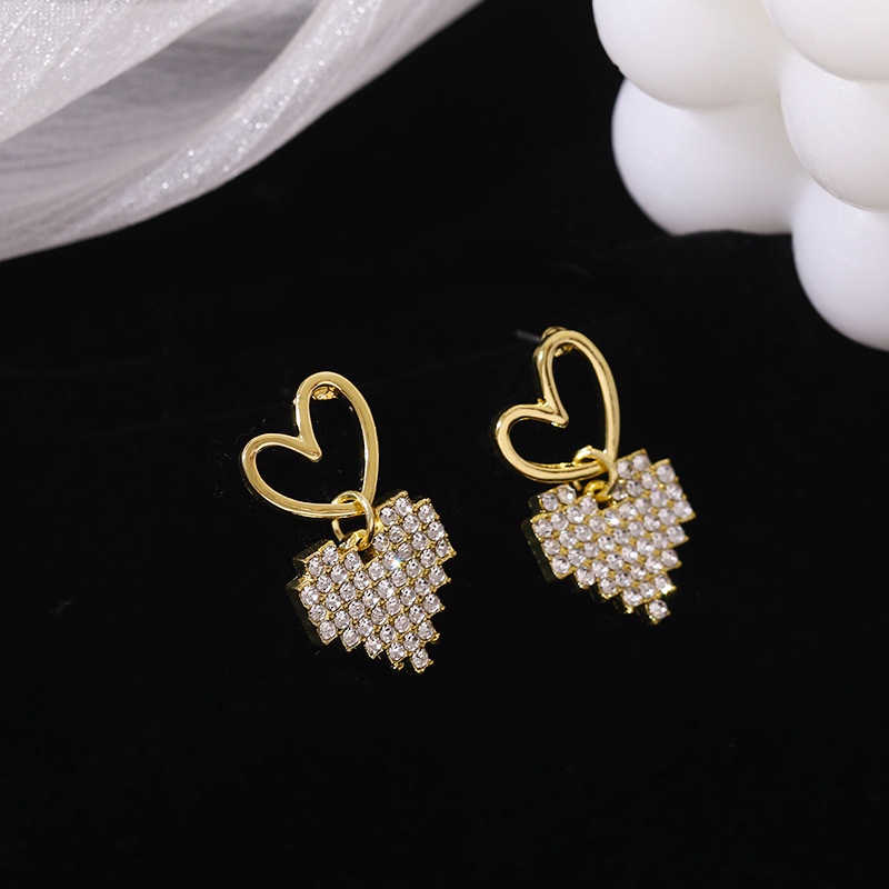 Gaya Korea gold double cinta hati anting-anting anting-anting gaya dan pribadi niche desain selebrit