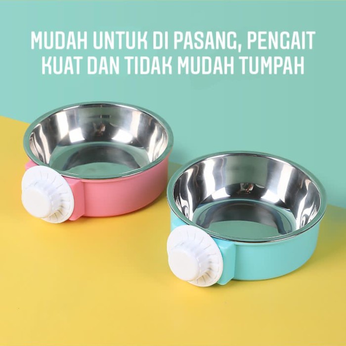 mangkuk stainless tempat makan minum anjing kucing kelinci gantung mangkok