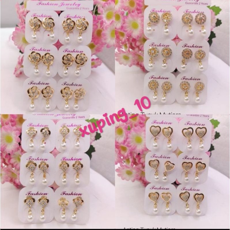 Grosir 1 Lusin anting jepit mutiara dewasa xp gold, model random. ATG01.