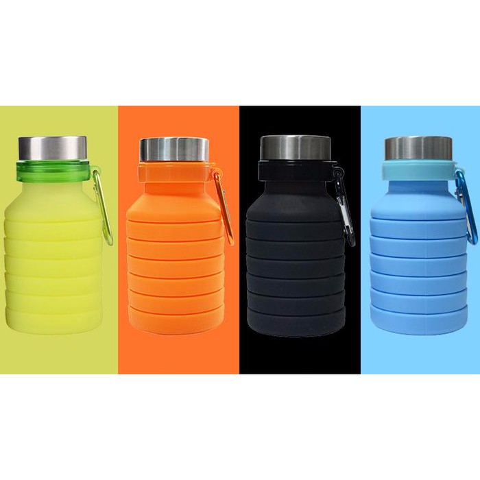 Botol Minum Lipat Spiral 550ml Traveling Sport Sekolah Olahraga Gym Botol Silikon Bisa Dilipat Dan Digantung FOLDABLE Water Bottle Silicone