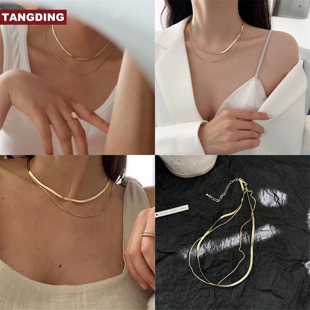 Golden Double-layer Snakebone Necklace High Sense Simplicity and Niche Design Temperament Fine Clavicle Chain