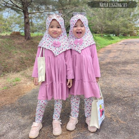 Baju Muslim Anak eLBi Nayla / Tunik Spandek Rayon Super usia 1-5 Tahun / Baju Muslim Anak Perempuan / Set Baju Muslim Anak Perempuan