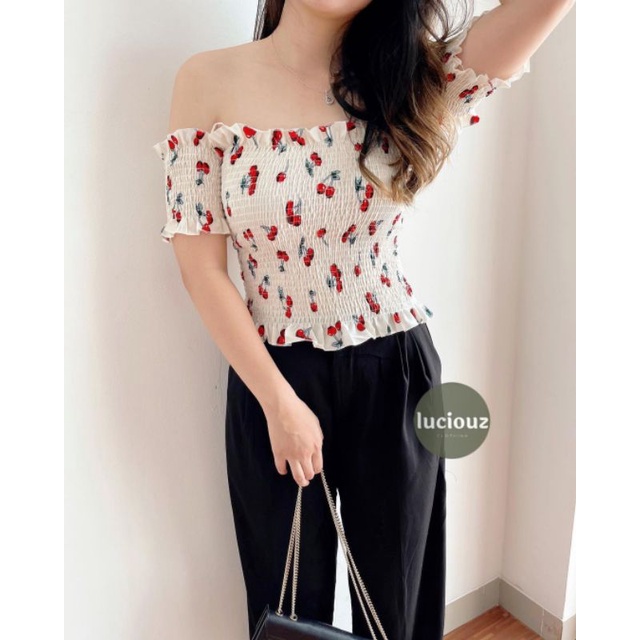 Sabrina Cherry (T8-385) | Baju Sabrina Top Sabrina Kerut Wanita