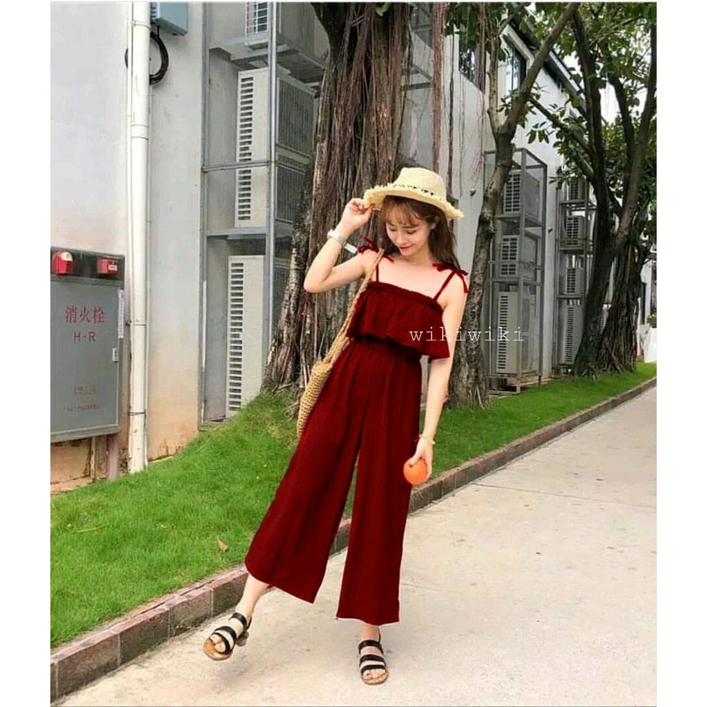 H JUMPSUIT EMILY Baju terusan wanita cewe jumper kodok bahu pundak terbuka tali ikat kondangan Murah