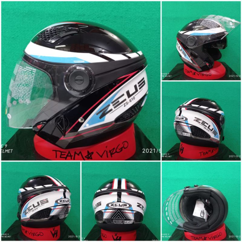 ZEUS HELM ZS 610 MOTIF BLACK WHITE BLUE ZEUS 610 ORIGINAL DOUBLE VISOR