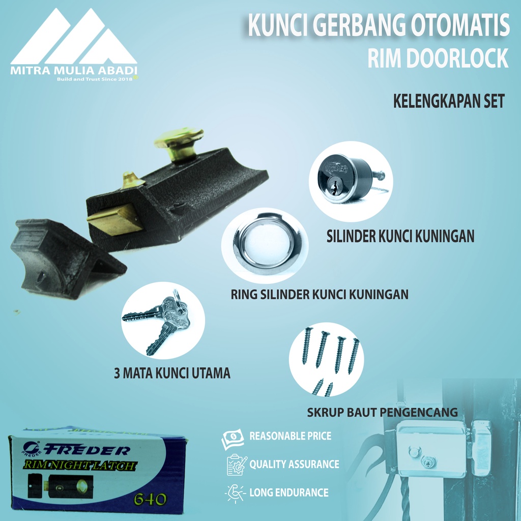 Kunci Pintu Otomatis FREDER 640 Antik Set Rim Night Latch grendel