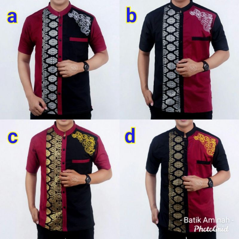 BATIK AMINAH - Koko Batik Fashion Muslim Kombinasi C07 Al Haramain Hijau S/M/L/XXL Dewasa