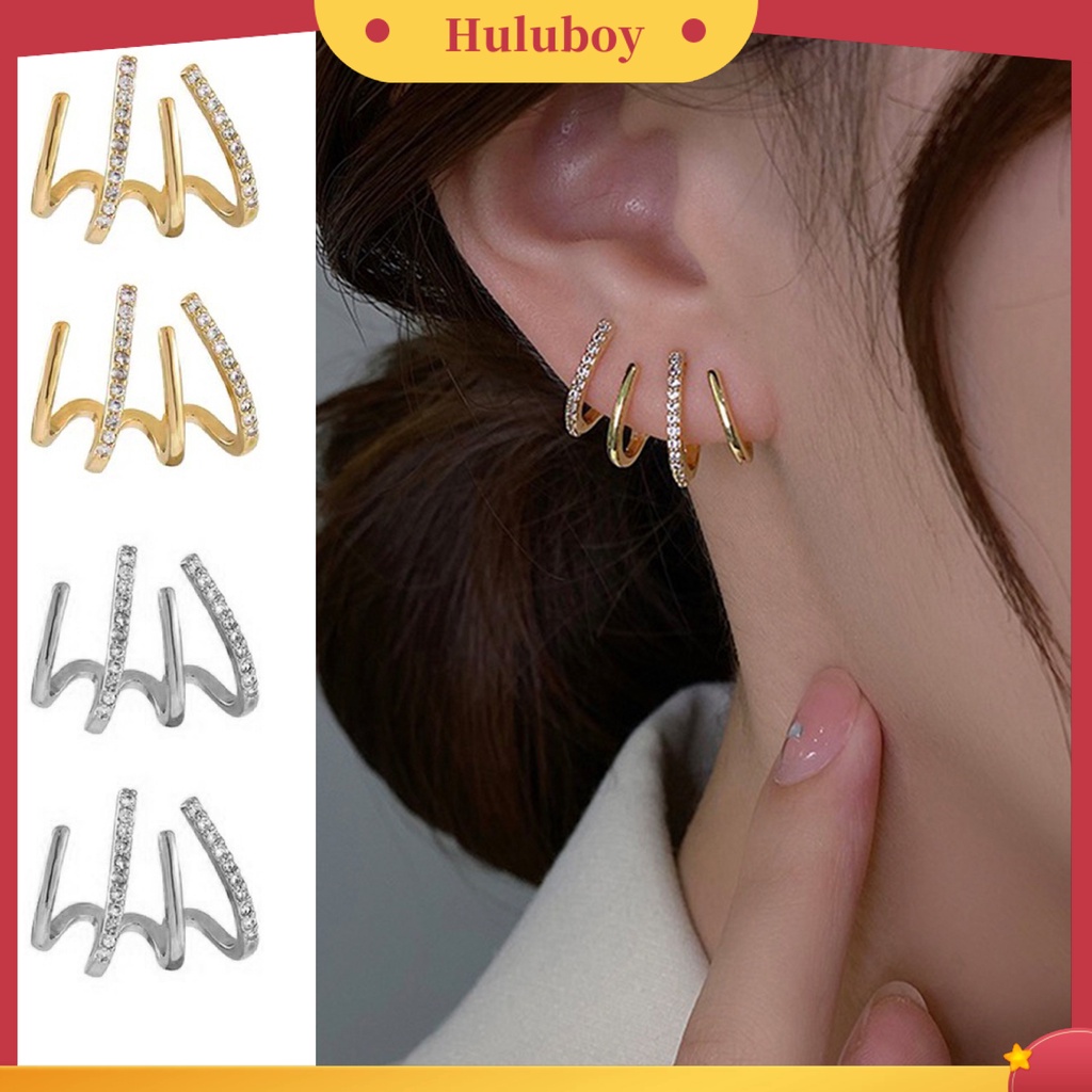 Hu Hu Hu Hu Hu Alat Bantu Pasang Kacamata♡ 1 Pasang Anting Stud Berlian Imitasi Empat Cakar Gaya Korea Untuk Perhiasan