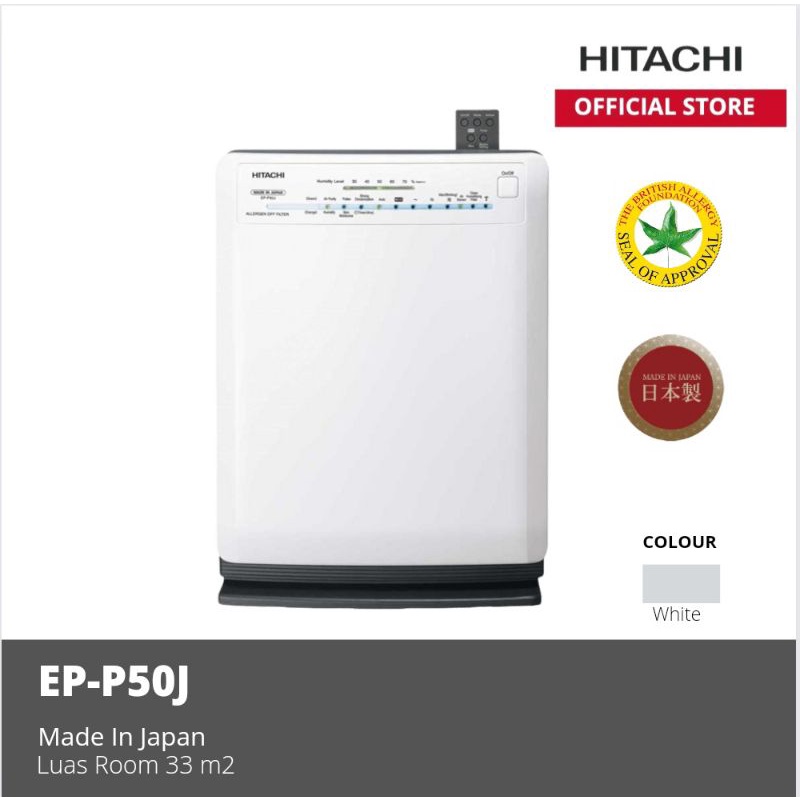 HITACHI AIR PURIFIER  EP-P50J (Pembersih Udara) EPP50J 33m² White