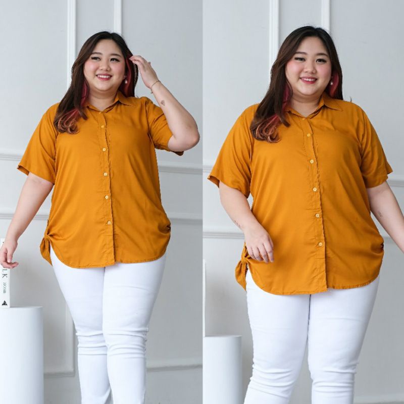 BASIC HEM KEMEJA WANITA LENGAN PENDEK BIG SIZE JUMBO BEST SELLER-3