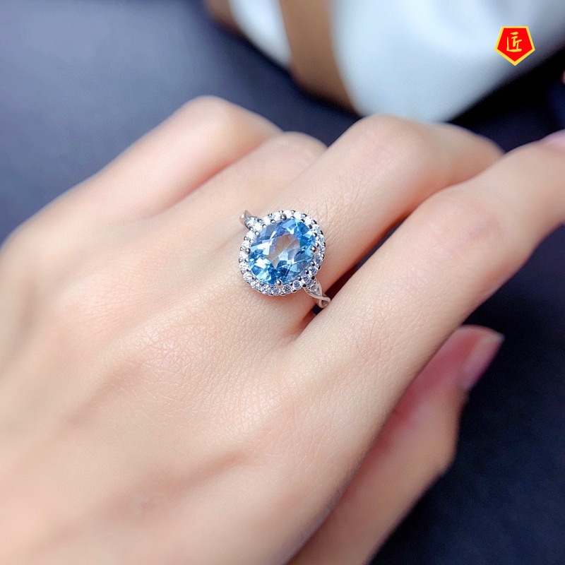 [Ready Stock]Personalized Elegant Super Shiny Natural Blue Topaz Ring