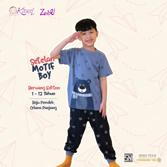 KAZEL 2 Set Setelan Piyama Anak Lengan Pendek Baju Anak Laki 1-6Th