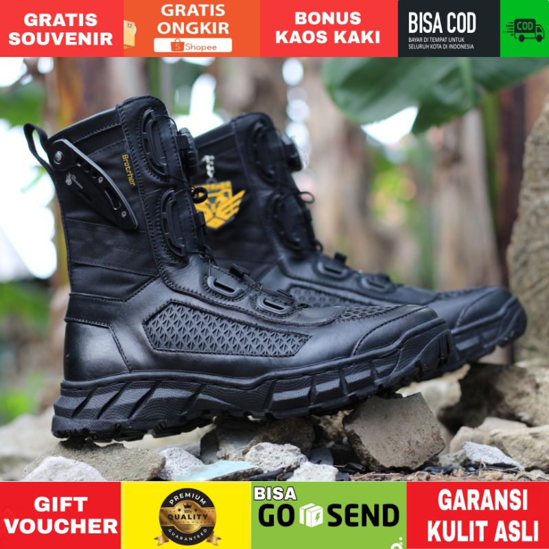 Sepatu Pdl Tali Putar Merk Brotrher Bahan Kulit Sapi dan Kanvas Kordura Anti Air Brotrher Fitgo