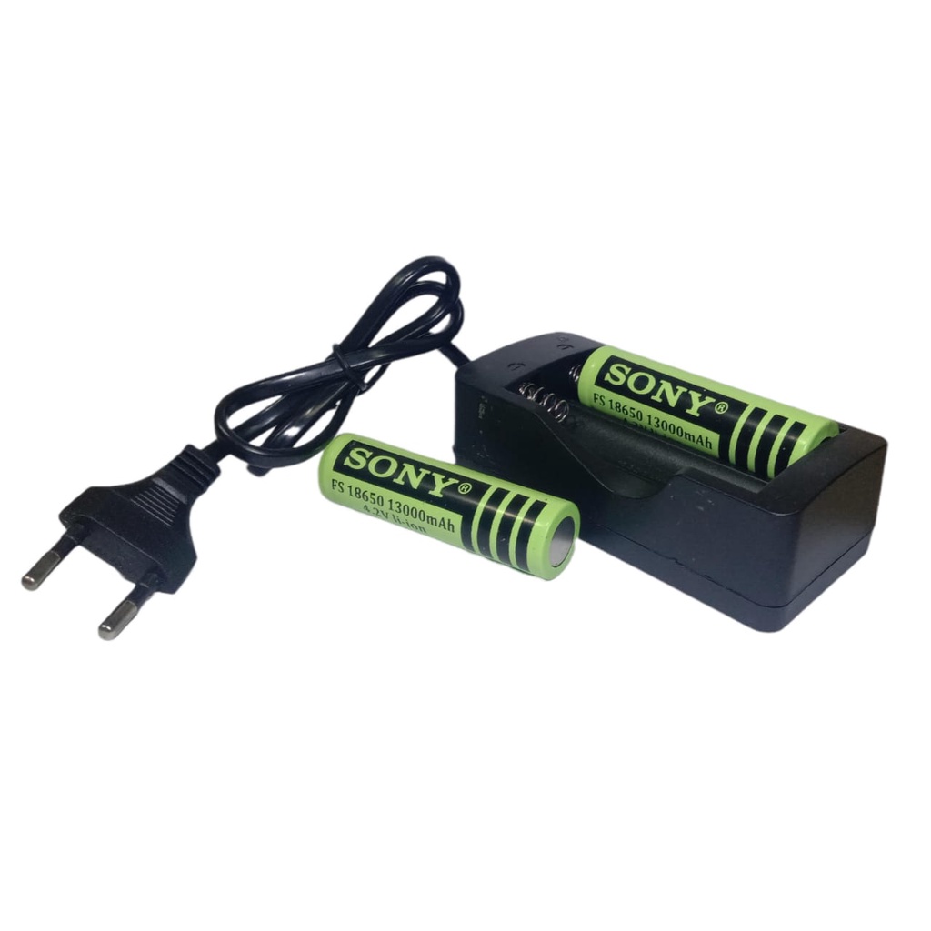 Paket Charger 2 Slot + 2 Pcs Baterai Li-ion FS 18650 13000mAh 4.2V Hijau