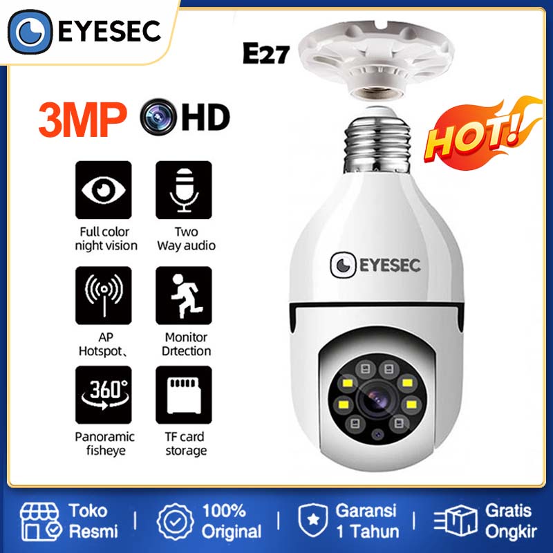 EYESEC CCTV Lampu V380 Pro 3MP Kamera CCTV Wifi Lampu CCTV 360 Derajat Panoramic Smart CCTV Bohlam IP Camera CCTV Wireless (Free E27 Interface)