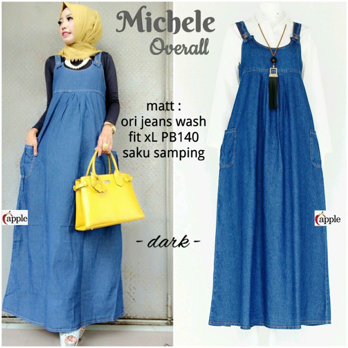 baju wanita michele overall jeans wash denim original kekinian