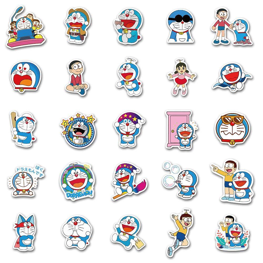 Lanfy Doraemon Sticker Decals Cute Kawaii Self-Adhesive Dekorasi Kartun Bagasi Skateboard Graffiti Stickers