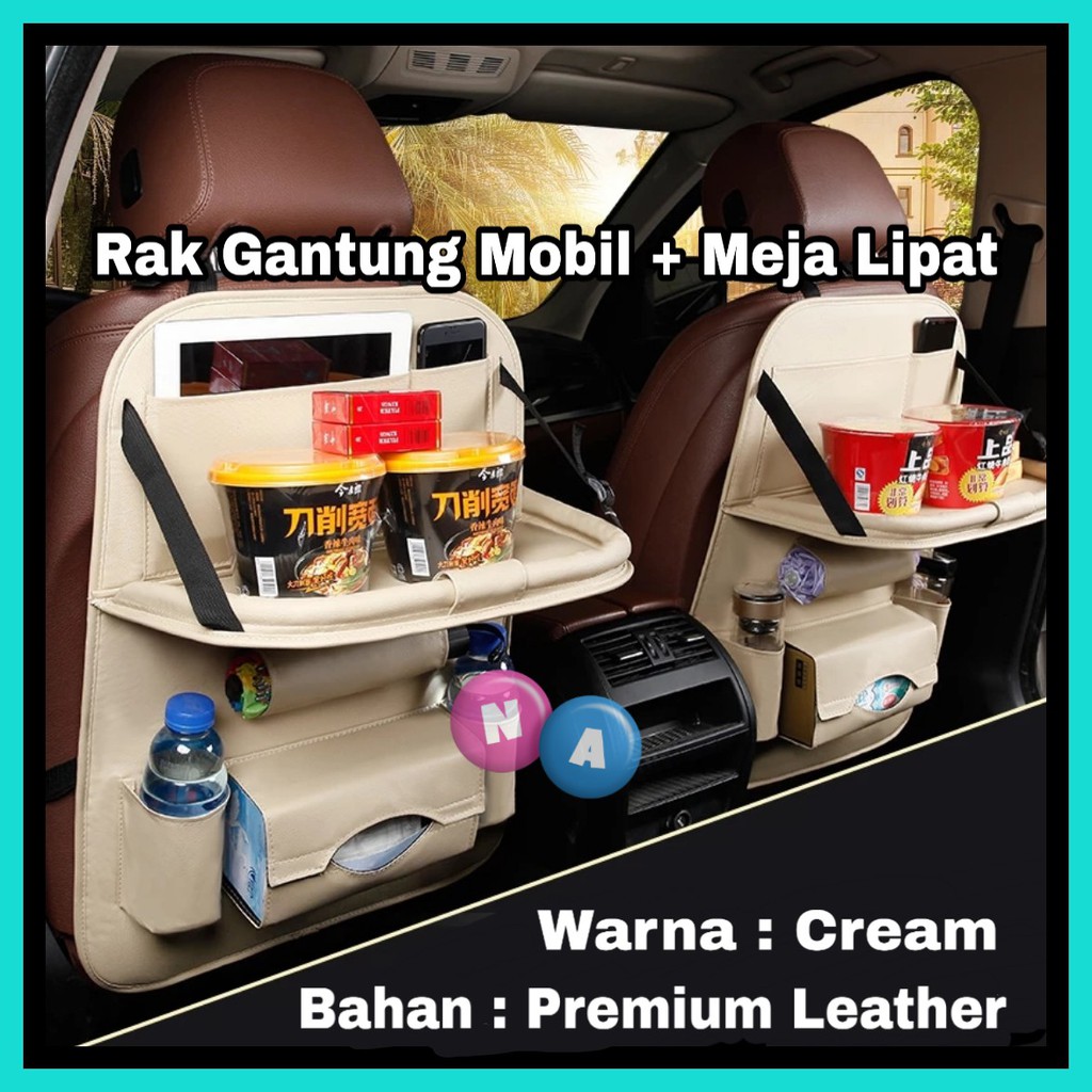 Car Seat Organizer Foldable - Rak Gantung Mobil Kulit Dengan Meja Lipat