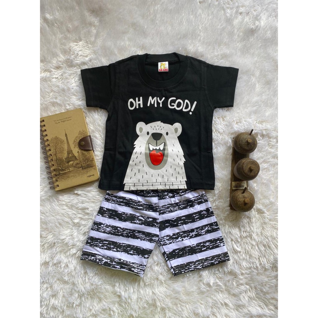 SETELAN ANAK COWOK KARAKTER BEAR OH MY GOD CUTE ALL SIZE 6-12 BULAN PAKAI