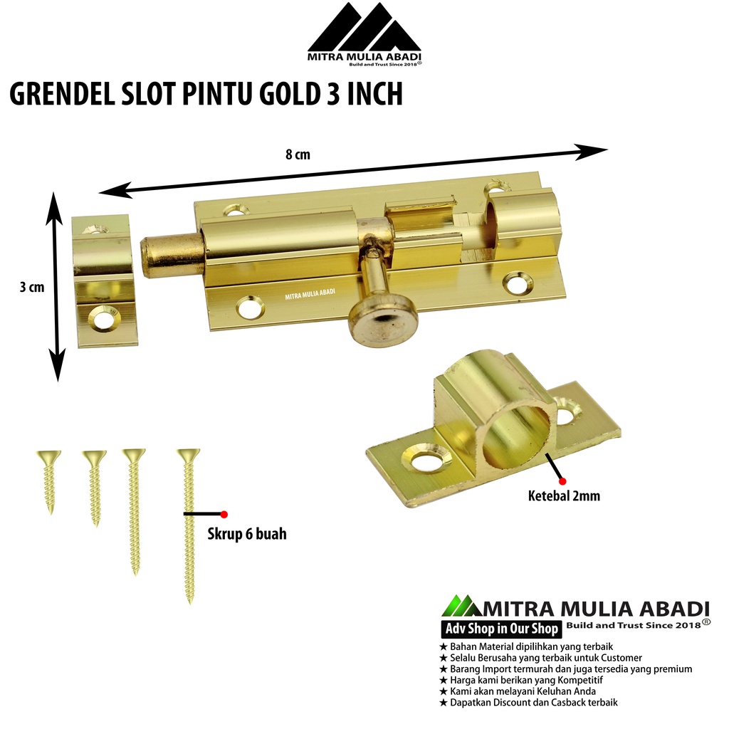 Grendel Aluminium Slot Pintu Jendela 3 Inch