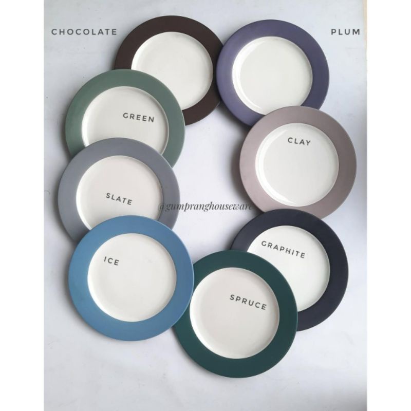 Piring makan keramik 27 cm - round rim dinner plate colorful - piring makan warna noritake
