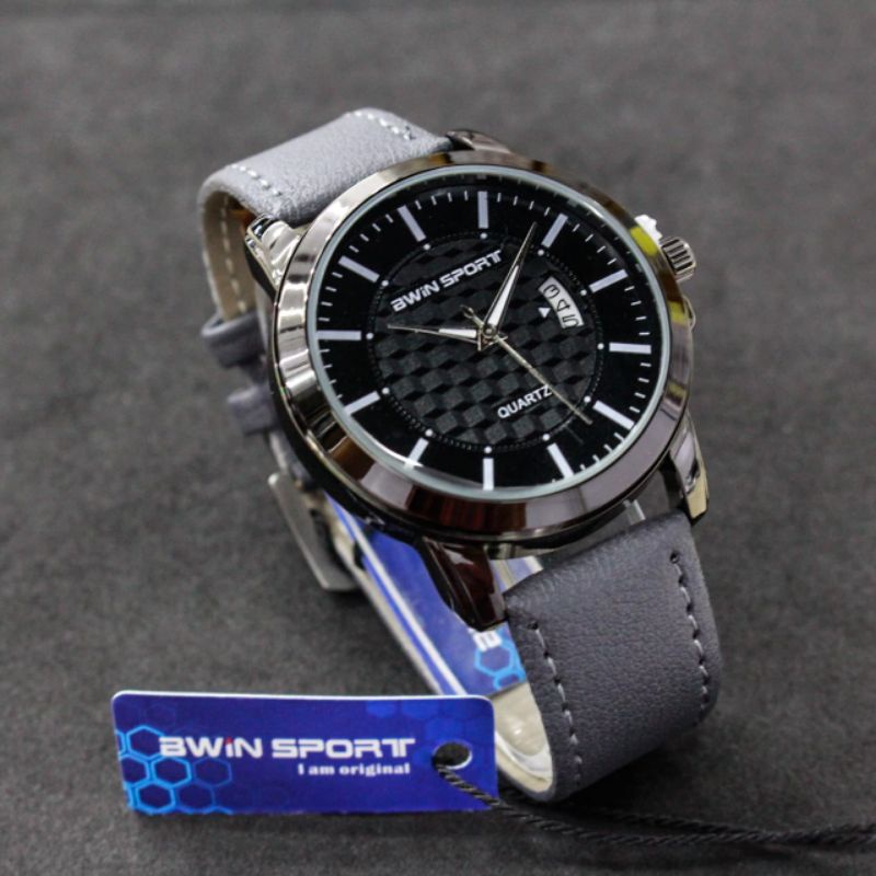 JAM TANGAN PRIA BWIN SPORT B630 ORIGINAL TANGGAL FUNGSI TALI KULIT