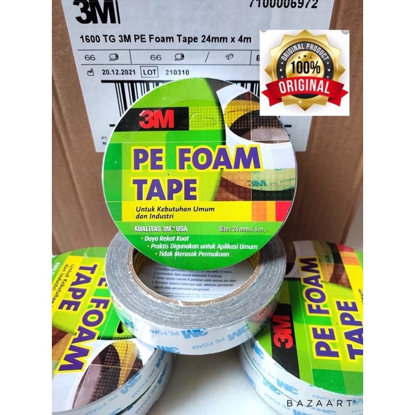 

3M ORIGINAL HIJAU DOUBLE TAPE BUSA / PE FOAM TAPE 1” (24 mm x 4 mtr) TERLARIS