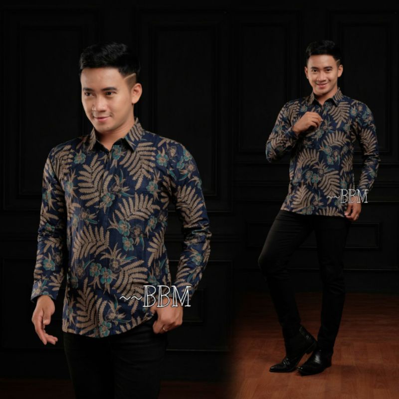 Agrapana Baju Batik Pria Lengan Panjang Batik Premium Modern Rajata size M L XL XXL-Putri malu