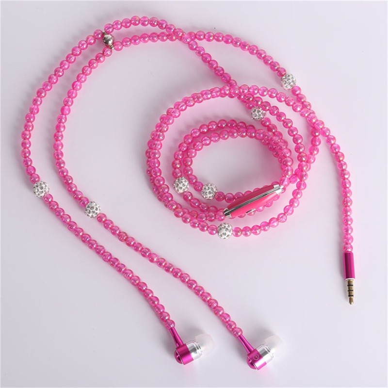 Headset Earphone In-ear Stereo Kabel 3.5mm Desain Kalung Mutiara Dengan Mic