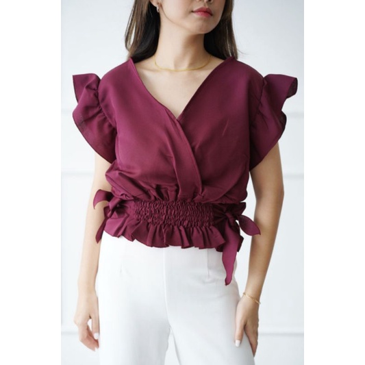 Blouse Rufle Kerut Tank Top Crop