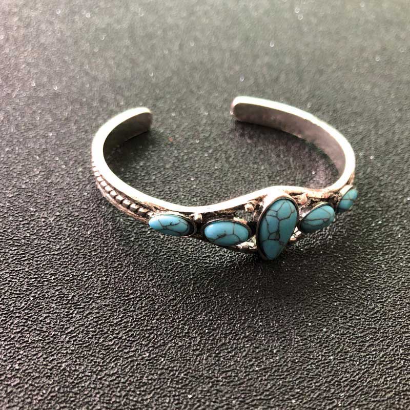 Hu Hu Hu Hu Hu Alat Bantu Pasang Kacamata♡ Gelang Bangle Open Desain Ukiran Hollow Out Hias Turquoise Gaya Vintage Untuk Wanita